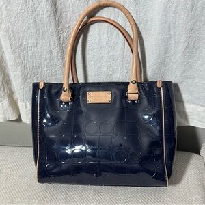 Vintage Kate Spade New York Navy patent Tote Bag Tan piping